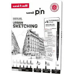 Uni-ball, Schreibstifte, Uni Pin Urban Sketching Box - Gift box with exercises (contains 8x uni pin + 1 pencil 0.5 mm) (9x)