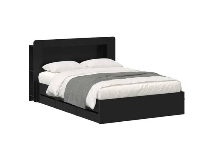PUGYNBK Bettgestell mit Schubladen und Kopfteil, Schwarz Lattenrost aus Holz, Schubladen mit Rollen, geräumige Aufbewahrung, modernes Design