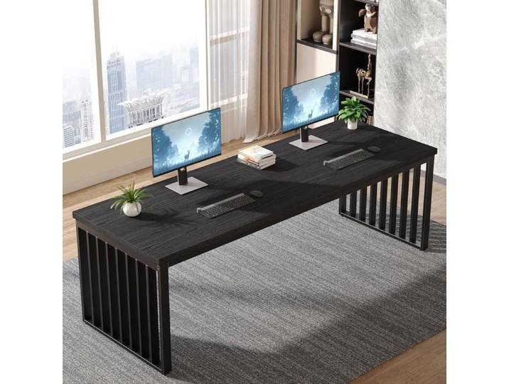Finmind Grand Bureau d'ordinateur de 180 cm avec Structure en Métal Robuste - Station de Travail - Noir