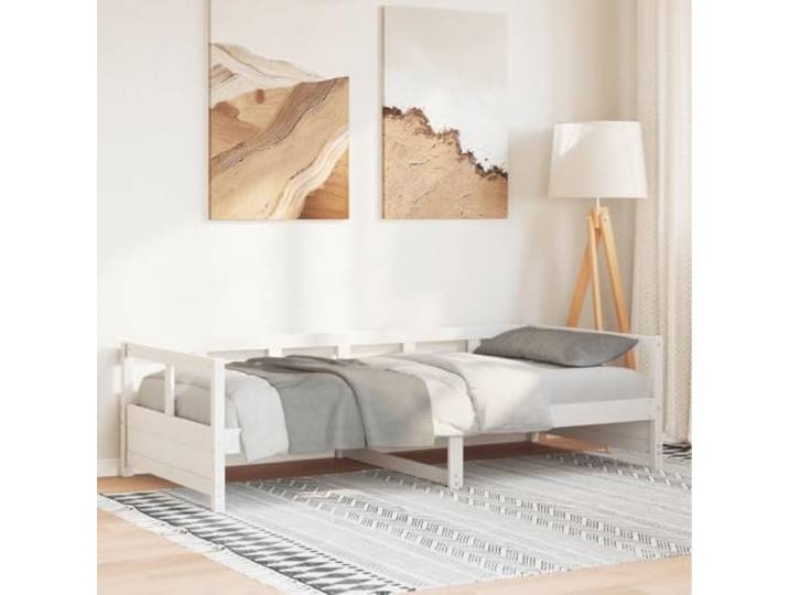 RJPLMFV Tagesbett, Kiefer, massiv, 90 x 200 cm, Weiß, ohne Matratze Ausziehbares Schlafsofa, Lattenrost inklusive, robuster Rahmen für Wohnzimmer oder Schlafzimmer