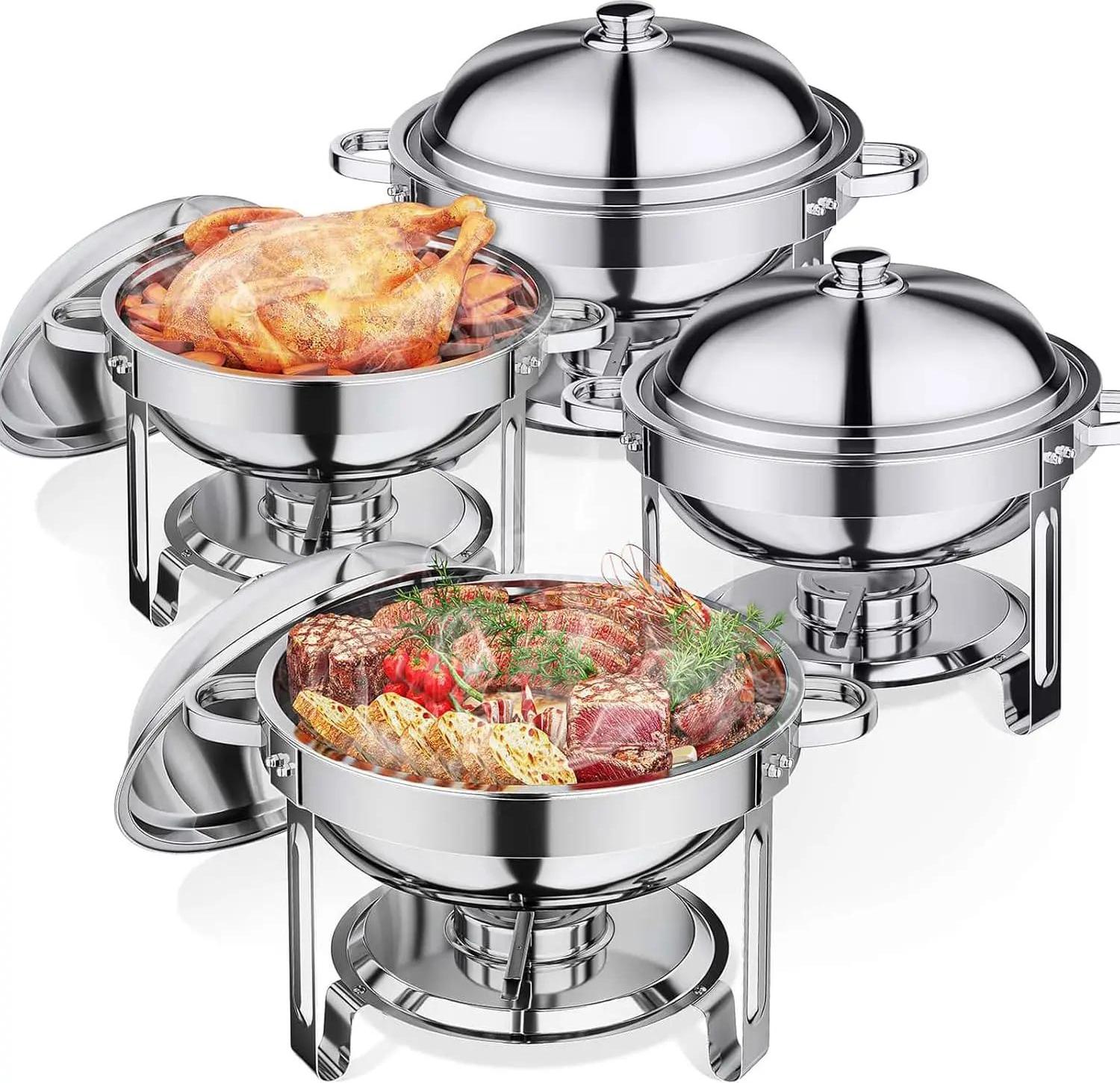 Chafing Dish Buffetwärmer - Rundes Set - 4er-Set - 38 cm - 316 Edelstahl - Titanbeschichtung - Doppellagig - Rot