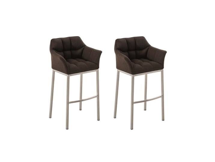 Lot 2 tabourets de bar Damaso - CLP - Tissu - Marron - Avec accoudoirs - Pieds en inox