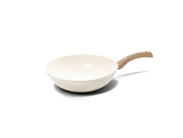 Cook & Pan - Go Ivory Poêle wok 30 cm- Induction - Sans PFAS- Revêtement Antiadhésif en Céramique- Aluminium- Crème