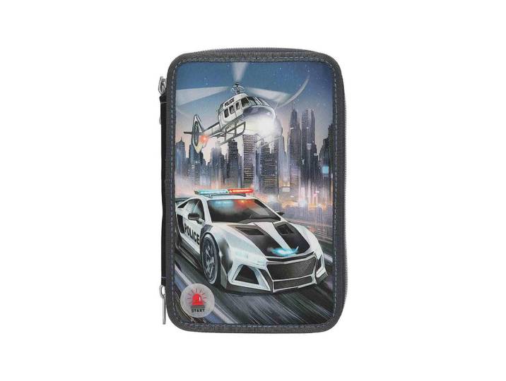 Depesche Germany 3-Fach Federtasche LED Monster Cars schwarz-bunt 7,5 x 13 x 20 cm, Schwarz, Mehrfarbig, Kunststoff, Rechteckig, 13x20x7.5 cm, unisex, Dekoration, Malbedarf & Bastelbedarf