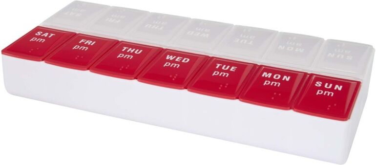 Pilulier semainier multi-vitamines matin/après-midi Cycle rouge