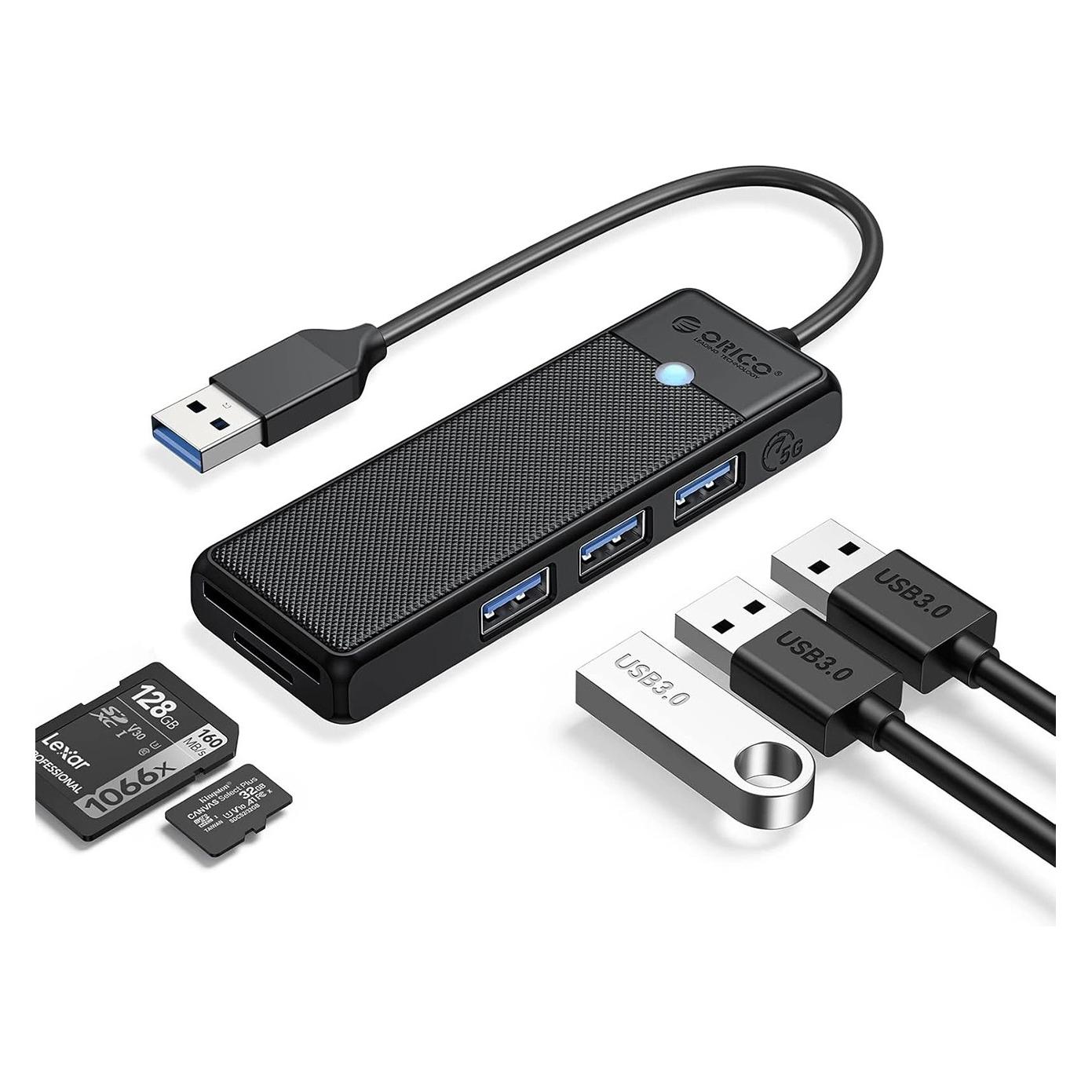 Orico Adapter PAPW3AT-U3 USB-Hub mit 4 Anschlüssen (3x USB-A 3.0) und microSD-/SD-Kartenleser, 1 m - (USB-A, 4 Ports) (72079438)