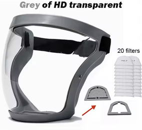 Perfect Picks Market ClearGuard Full Face Safety Shield Mask For Kitchen, Workshop & Daily Protection grey With 20filters