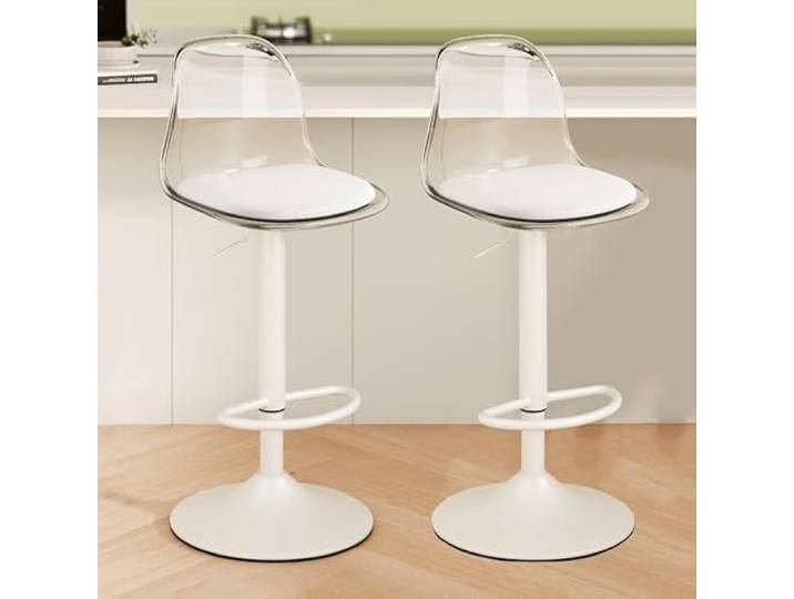 Drehbare Barhocker Aus Acryl, 2Er-Set, Barhocker Mit Verstellbarer ThekenhöHe Und Transparenter RüCkenlehne, Transparente Moderne Inselhocker Mit Metallbeinen, Kleines Pu-Kissen, FüR Bar, KüChe(Clear)