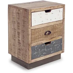 Nachttisch Tudor aus Mangoholz, klassisch, natur, 3 Schubladen, 45 cm breit