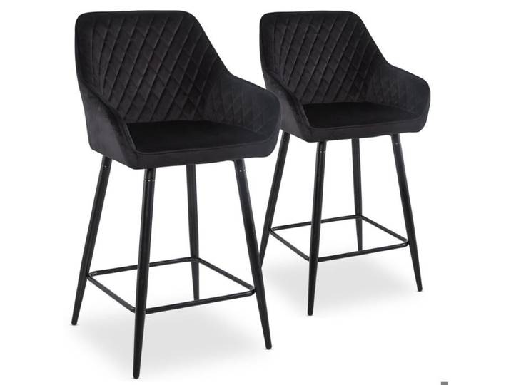 MENZZO Lot de 2 chaises de bar Veronika Velours Noir
