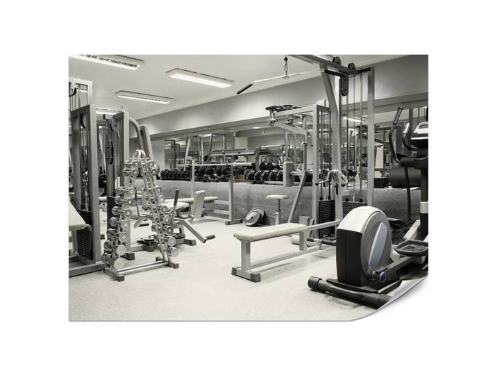 Muralo Fototapete Fitnessstudio Innenraum Equipment Modern Sport 250x175, Weiß, Grau, Schwarz, Creme, Ecru, Papier, Rechteckig, 250x175 cm, Tapeten & Wandverkleidungen, Fototapeten