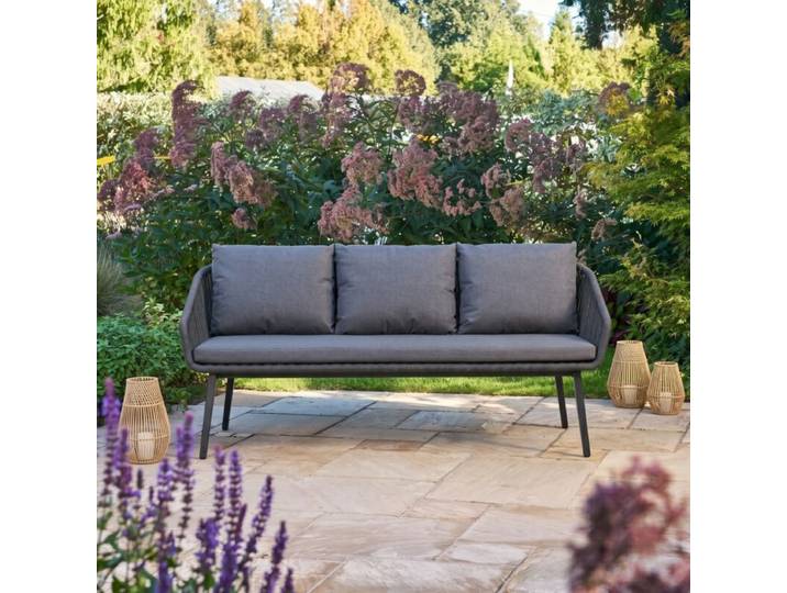 CASA DOMA Ribera Diningbank Rundform, Beine eckig - Rope anthrazit – vertikal breit Modern Country