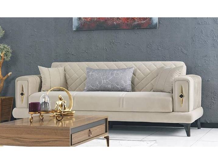 Xlmoebel 3-Sitzer Beiges Sofa mit gemütlichem Textilbezug für stilvolles Wohnen, 3-Sitzer, Hergestellt in Europa