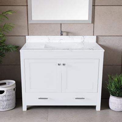 ZWYO HOSIMU "43"" MDF Bathroom Vanity with Sintered Stone Top, Doors & Drawers, Soft-Close Storage Cabinet for Bathroom, Laundry Room"