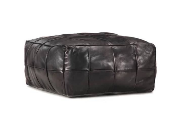 TUERYAFEK Pouf Schwarz 60 x 60 x 30 cm Echtes Ziegenleder Fußhocker mit Baumwollfüllung, für Sofa und Sessel, modernes Wohnaccessoire