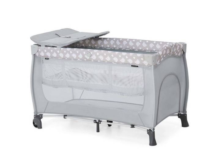 Hauck Baby-Reisebett Sleep'n Play Center - Teddy Grey, mit Wickelauflage, höhenverstellbar, Rollen & seitlichem Einstieg