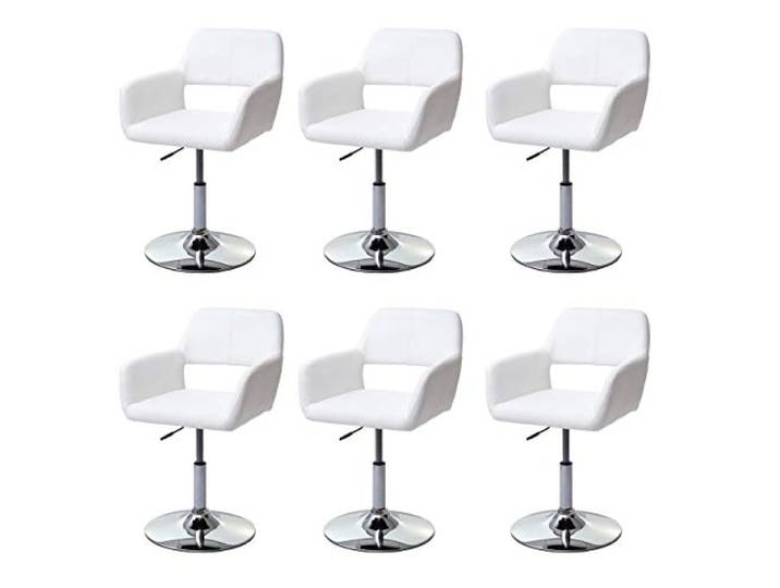 Mendler 6er-Set Esszimmerstuhl HWC-A50 III Kunstleder - weiß, Chromfuß