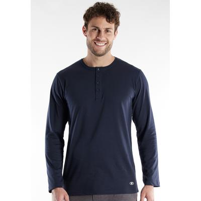 Langarmshirt TOM TAILOR "Cansas", Herren, Gr. 56 (XXL), blau (blau, dunkel, uni), Single Jersey, Obermaterial: 100% Baumwolle, unifarben, Basic hüftlang, Rundhals, Shirts Langarmshirt, mit Knopfleiste, Rundhalsausschnitt, Langarm, basic, bequem,...