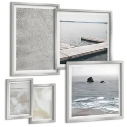 BILDER SET 5er Set - 50x50 cm & 20x30 cm & 40x60 cm Silberner Rahmen - Abstraktes Design, moderne Texturen