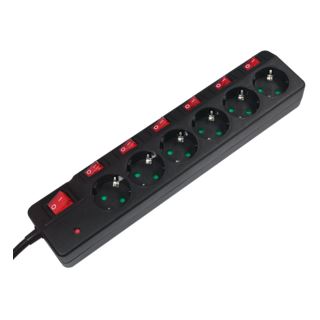 1.50m LogiLink Steckdosenleiste Schutzkontakt Schwarz 6 (LPS233)