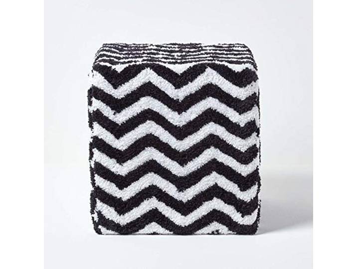 Homescapes Moderner Design Sitzwürfel Fußhocker schwarz weiß Chevron Herringbone Muster getuftet