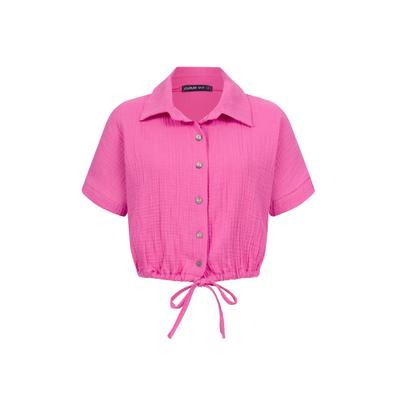 Klassische Bluse CLOUD 5IVE "CLOUD 5IVE Cropped Baumwoll Bluse mit Knopfleiste & Tunnelzug", Damen, Gr. XXL, fuchsia, 100% Baumwolle, Blusen