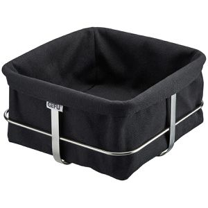 Gefu Brotkorb Brunch 33670, aus Edelstahl / Stoff, 21,9 x 21,9 x 11,2 cm, eckig, mit Stoffeinsatz, silber/schwarz