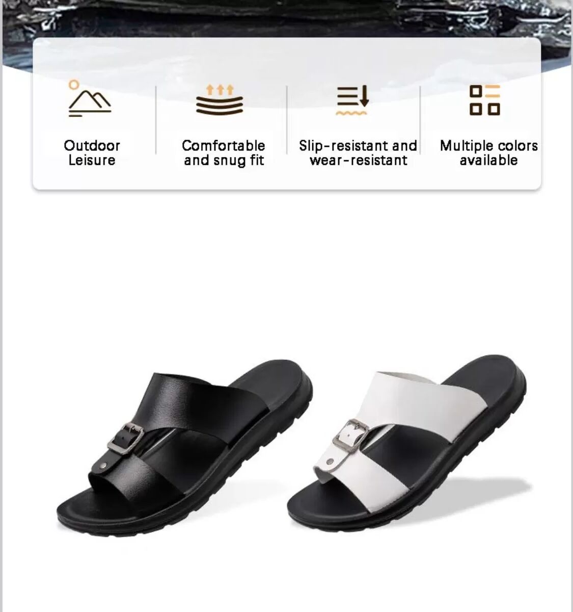 INF Herren PU Leder Pantoletten Atmungsaktive Strandschuhe, Verschiedene Farben Weiß 43
