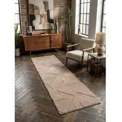 Teppich Kurzflor Waschbar LAVAREDO in Beige, geometrisch, 80 x 250 cm