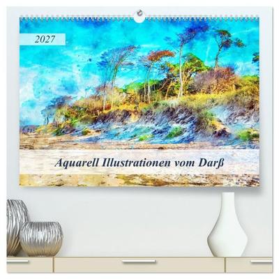 Aquarell Illustrationen vom Darß (hochwertiger Premium Wandkalender 2027 DIN A2 quer), Kunstdruck in Hochglanz