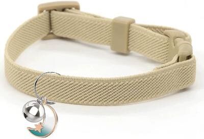 Uplifted Finds Fashion Stretch Elastic Safety Cat Collar With Locator Bell khaki s