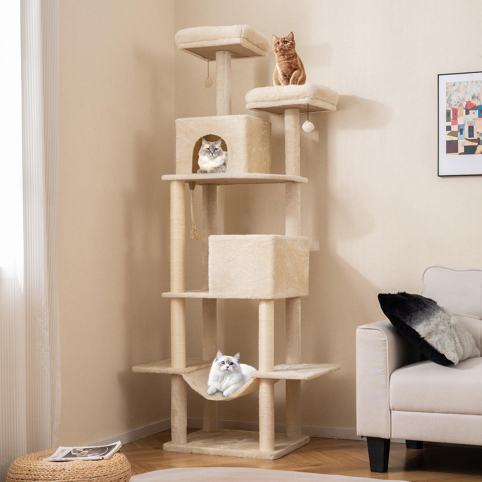 Katzenbaum - Kratzbaum - Klettergerüst - Spielturm - Katzenmöbel - Beige - 205 cm hoch