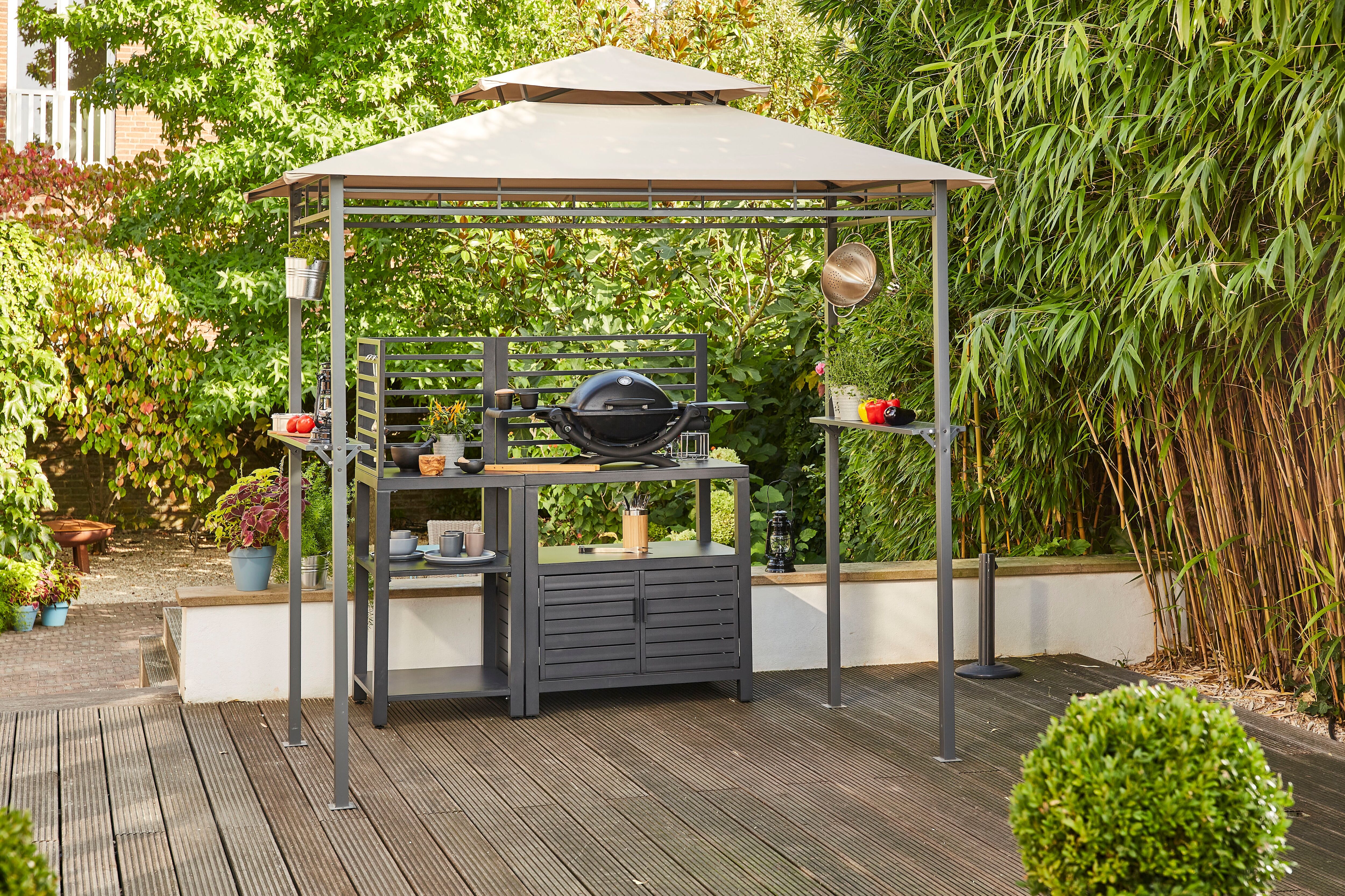 Outdoor-Küche SIENA GARDEN "Texas 2er-Set", schwarz (küche: schwarz, front: anthrazit, korpus: anthrazit), B:56cm H:70cm T:180cm, Komplettküchen-Sets, Outdoor-Küche, aus Aluminium in matt anthrazit