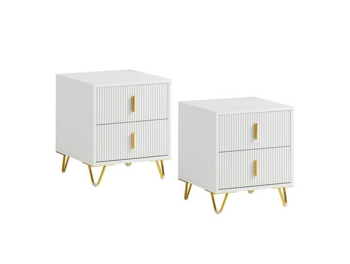 SoBuy Nachttisch 2er Set, Beistelltisch mit 2 Schubladen, Weiß 40x47x40cm, Holzwerkstoff, 40x47x40 cm, Schlafzimmer, Nachttische