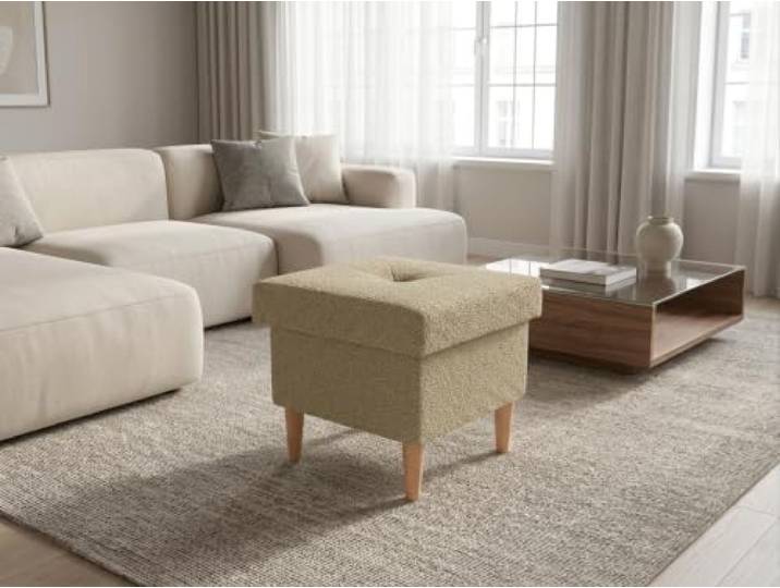Family Meble Polsterhocker Ari Angel – Fußhocker mit Stoff-Bezug und Stauraum – Beige · Angel 3