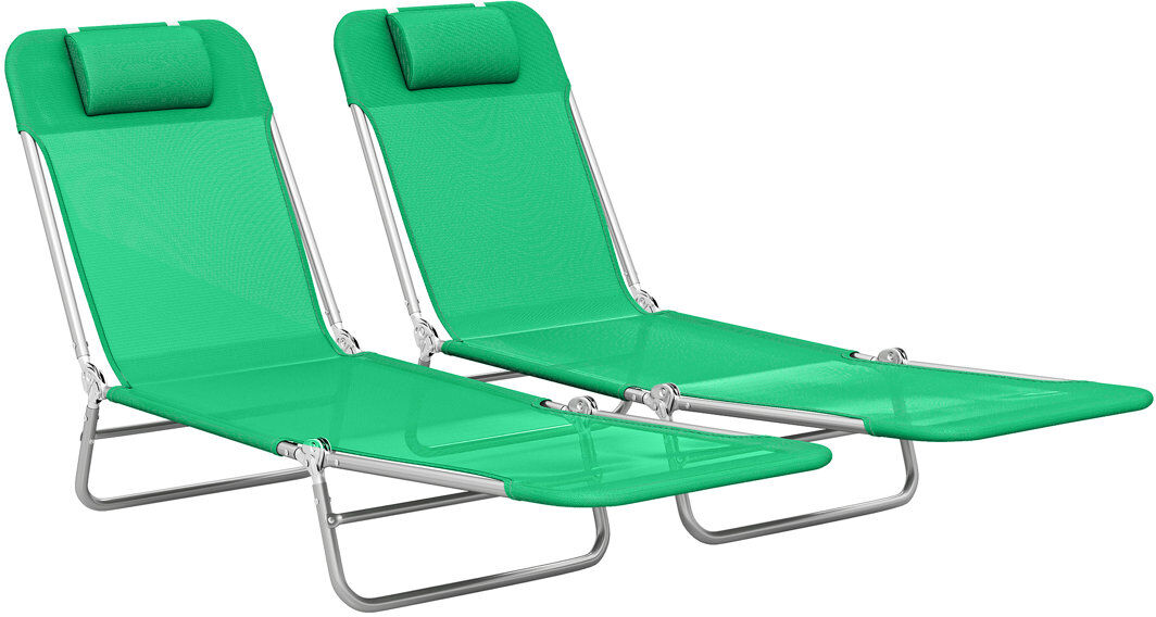 17 Stories Outsunny Folding Sun Loungers for Garden Set of 2 Texteline Green 28cm H X 182cm W X 56cm D