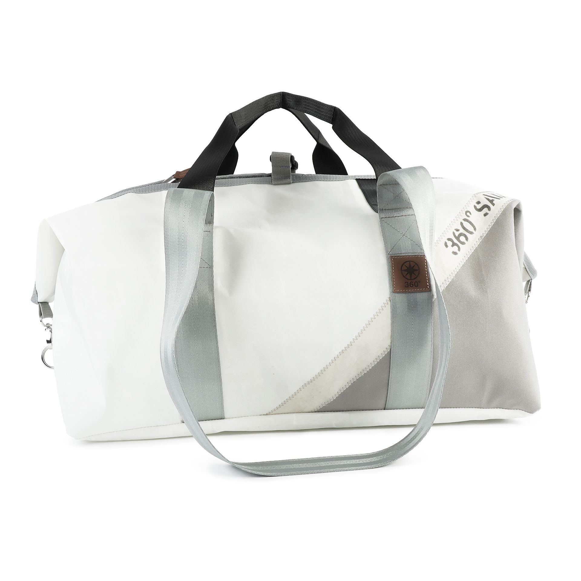 360° Taschen Kutter XL Reisetasche (weiß / Persenning grau, Stencil Aufschrift, ... weiß / Persenning grau, Stencil Aufschrift, Gurt grau 2512