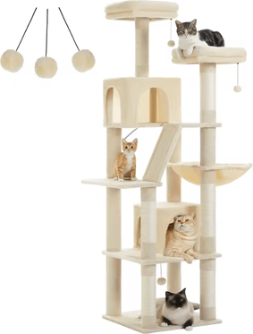 Inspire Essentials Large Cat Tree Tower For Indoor Cats With Plush Condo Perches Scratching Posts And Hideaway Caves amt0239bg