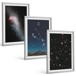 BILDER SET 3er Set - 40x60 cm Silberner Rahmen - Kosmische Landschaften von Galaxien