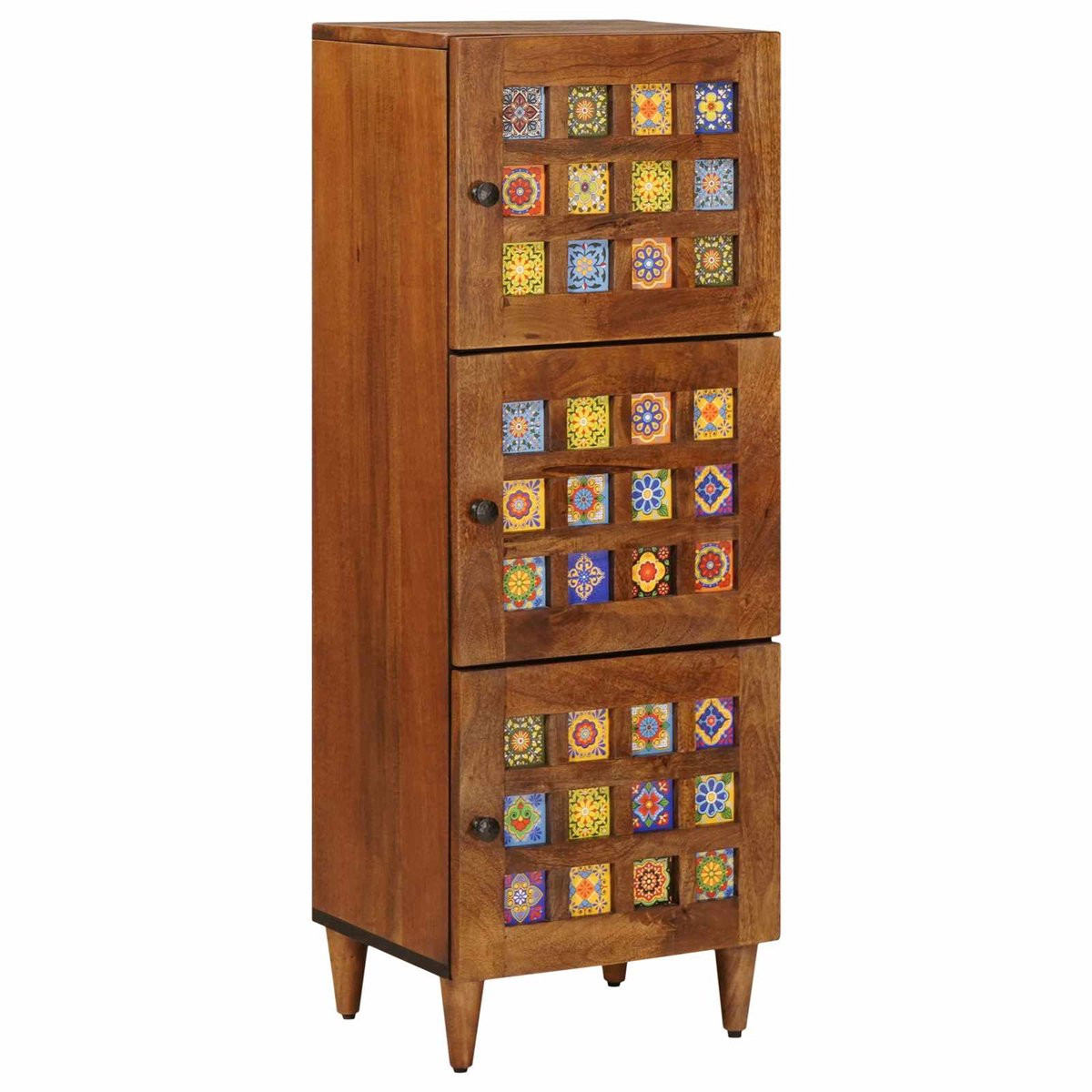 vidaXL Highboard van massief mangohout in walnootkleur, B/D/H: 40 x 33 x 110 cm