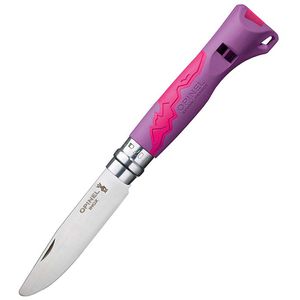 Opinel Schnitzmesser No.7 Outdoor Junior, Klingenlänge 7,5cm, Signalpfeife, violett / pink