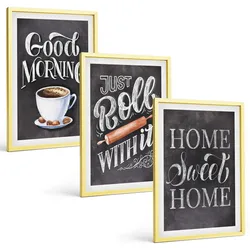 BILDER SET 3er Set - 40x60 cm Goldrahmen - Motive und Inschriften für die Küche