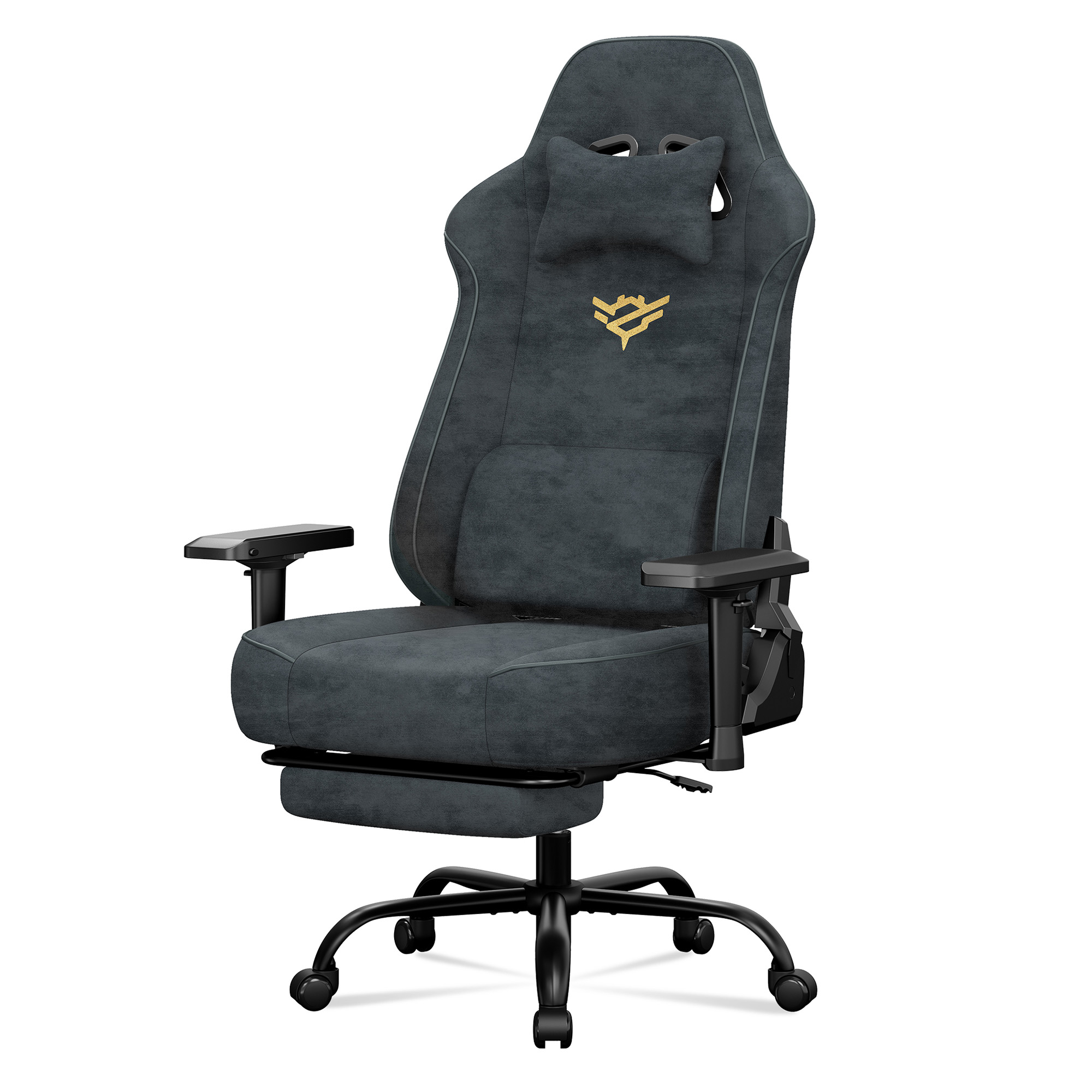 SONGMICS Gamingstuhl aus Wildlederimitat mit 4D-Armlehnen, Fußstütze und Taschenfederkern, bis 200 kg, Anthrazitgrau OBGB35095GD01