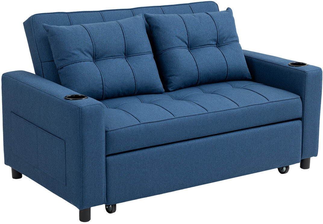 17 Stories HOMCOM 3-in-1 2 Seater Sofa Bed Adjustable Backrest Pull Out Dark Blue 91cm H X 157cm W X 90cm D