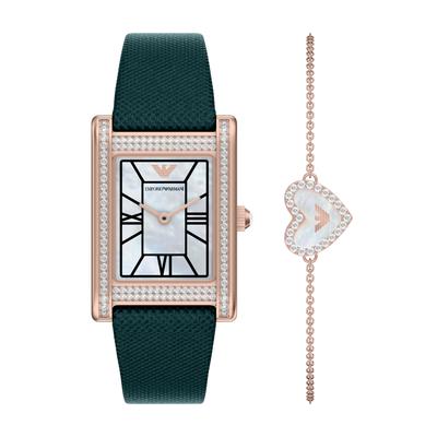 Quarzuhr EMPORIO ARMANI, rosa (grün), Armbanduhren, Damen, Quarzuhr, Armbanduhr, Damenuhr, Lederarmband, Ideal auch als Geschenk, analog