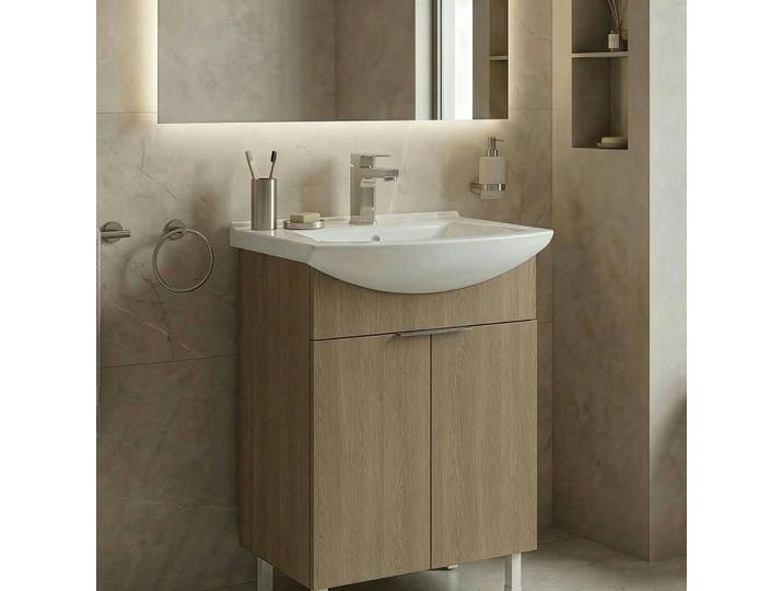 Meuble vasque sur pied 55 cm 2 portes UMI - Chêne