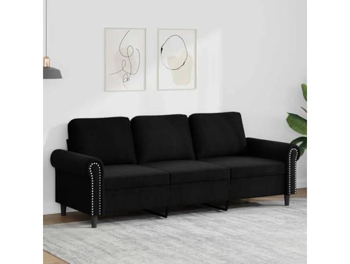 HEFZGDB 3-Sitzer-Sofa Schwarz 180 cm Samt Modernes Wohnzimmer Polstermöbel mit Robustem Metallgestell und Weichen Samtbezug für Bequemes Sitzerlebnis und Auffälliges Design