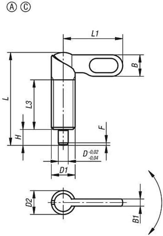 KIPP Sperrriegel M12 Ø8mm Form C Griff pulverbeschichtet Stahl (K0348.060812)