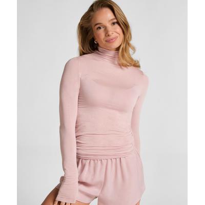 Pyjama HUNKEMÖLLER "super soft Turtleneck shirt with Cashmere", Damen, Gr. L, rosa, 85% Modal, 10% Kaschmirwolle, 5% Elasthan, Homewear-Sets Pyjama