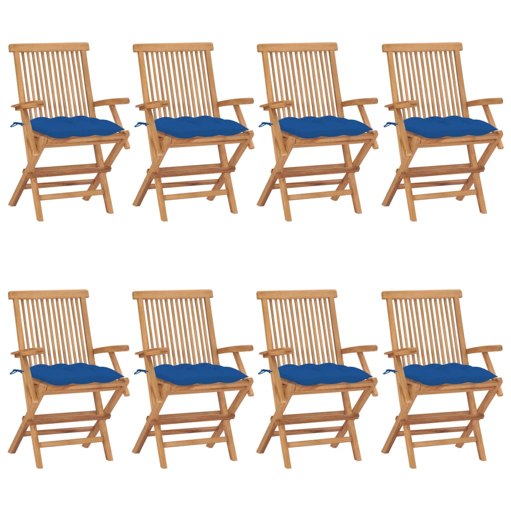 The Living Store Gartenstühle mit Blauen Kissen 8 Stk. Massivholz Teak